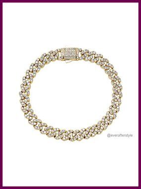 Cuban Link Anklet 14K Gold Plated Cubic Zirconia Faux Diamond Ankle Bracelet